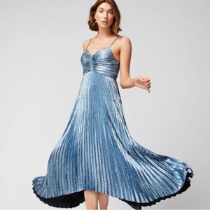White House Black Market Pleated Metallic Blue Dress